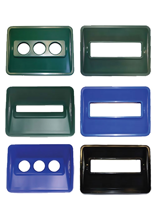 Custom Recycling Bin Lids - 3 Blue Lids with Different Holes