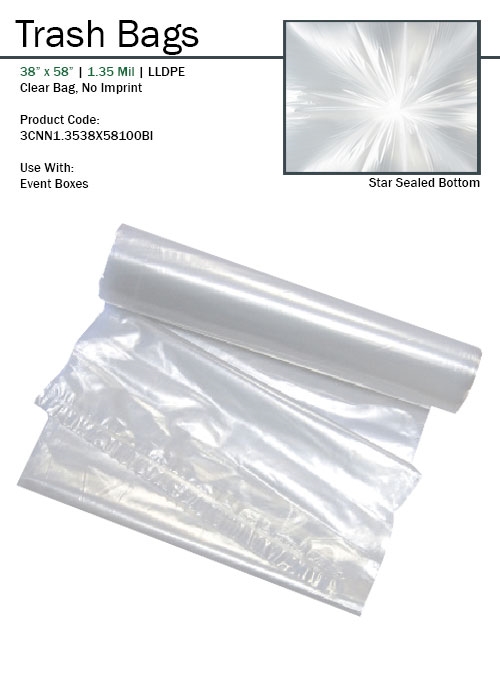 Event Box Liners Clear Heavy Duty, clear trash and recycle event box bags  55 gallon