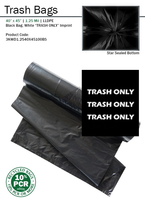 Sacs poubelle LDPE 65(2x25)x140cm transparent, 48my 100% recyclé