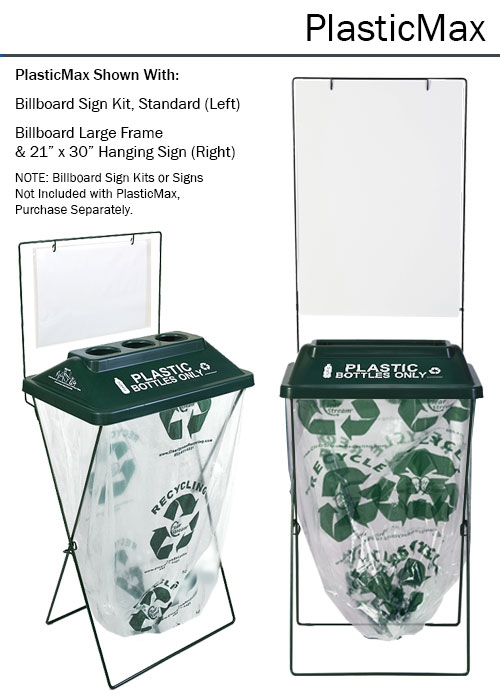 Plastic Bottle 3 hole recycling bin (Green) 5 pack, X frame recycler, event  recycling containers, folding clear bag recycling bins.